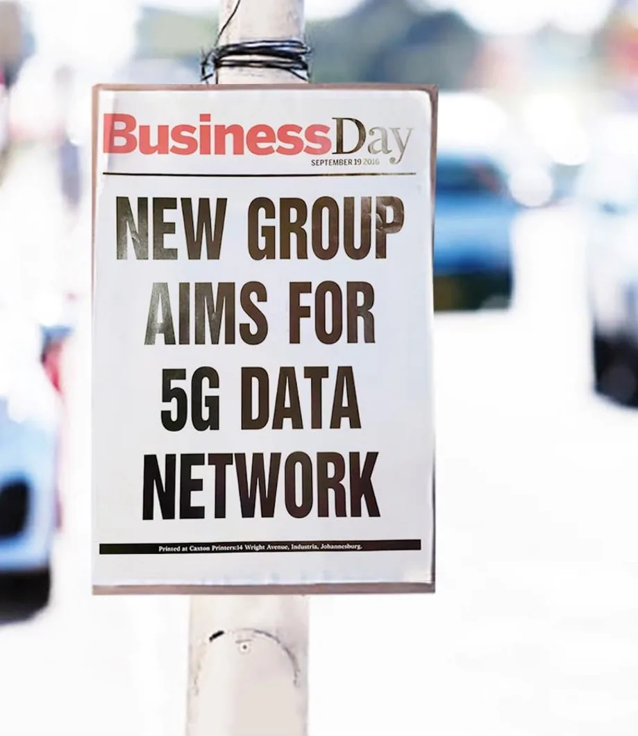 Business Day headline — “New group aims for 5G data network”